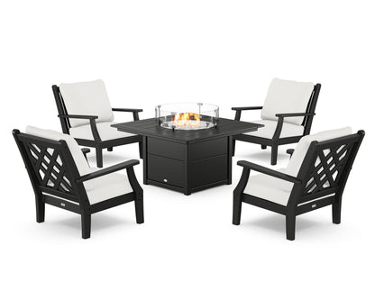 Country Living Wovendale 5-Piece Deep Seating Set with Fire Pit Table in Black / Natural Linen