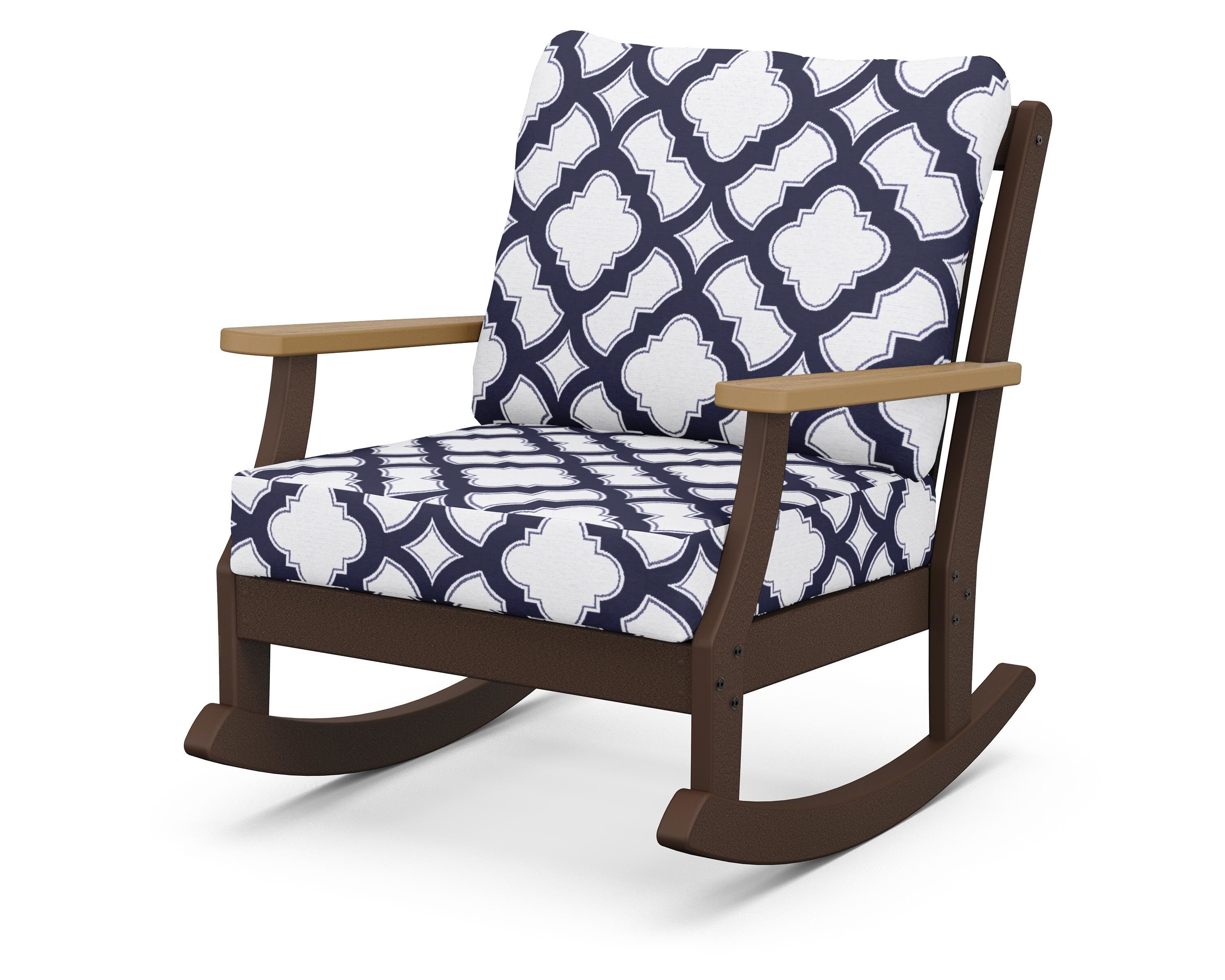 POLYWOOD® Braxton Deep Seating Rocking Chair in Mahogany / Natural / Trellis Navy