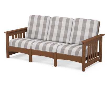 POLYWOOD® Club Mission Sofa in Teak / Buffalo Plaid Grey Mist