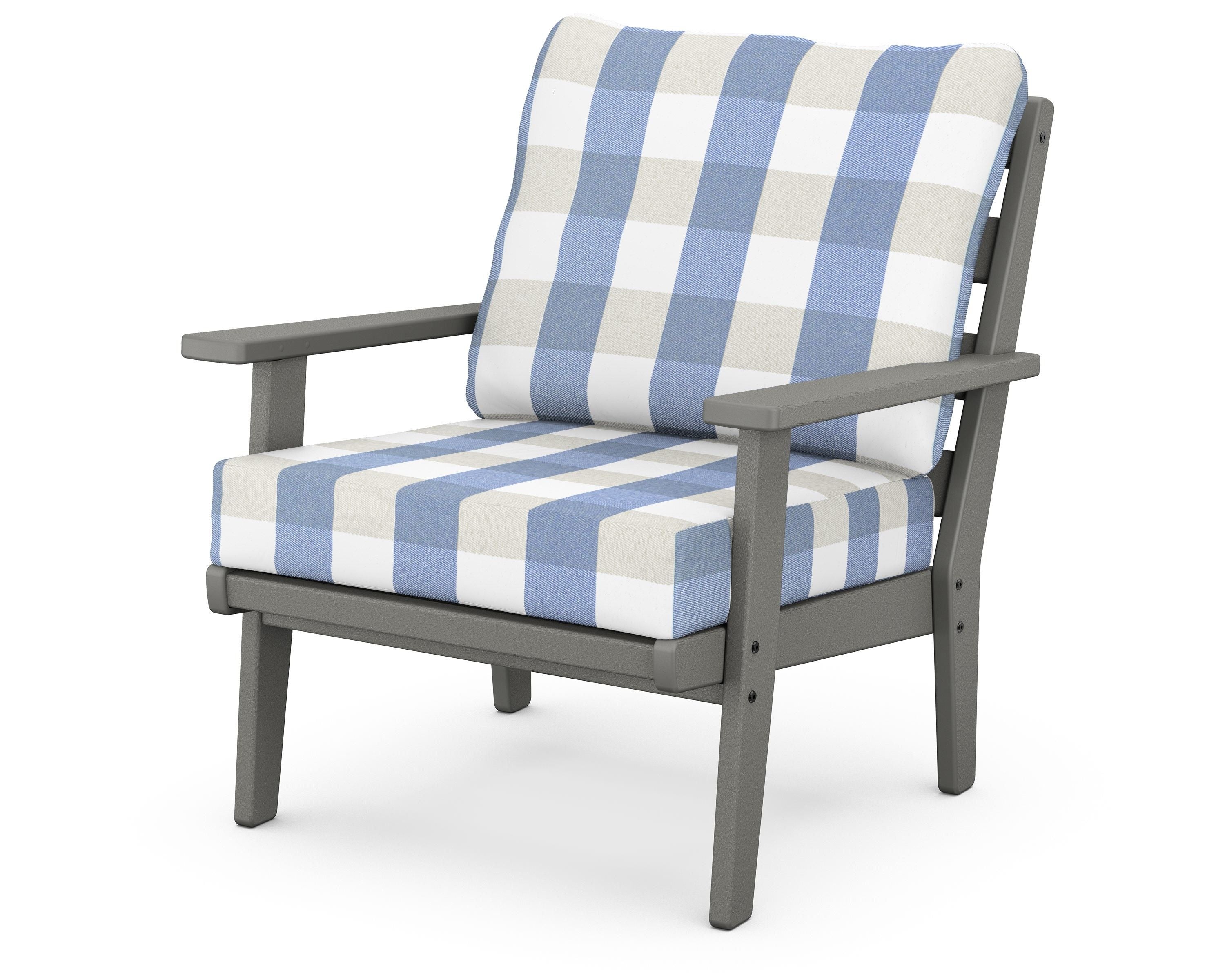 POLYWOOD® Grant Park Deep Seating Chair in Slate Grey / Buffalo Plaid Sky Blue