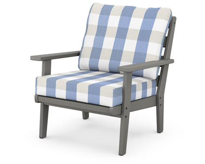 POLYWOOD® Grant Park Deep Seating Chair in Slate Grey / Buffalo Plaid Sky Blue
