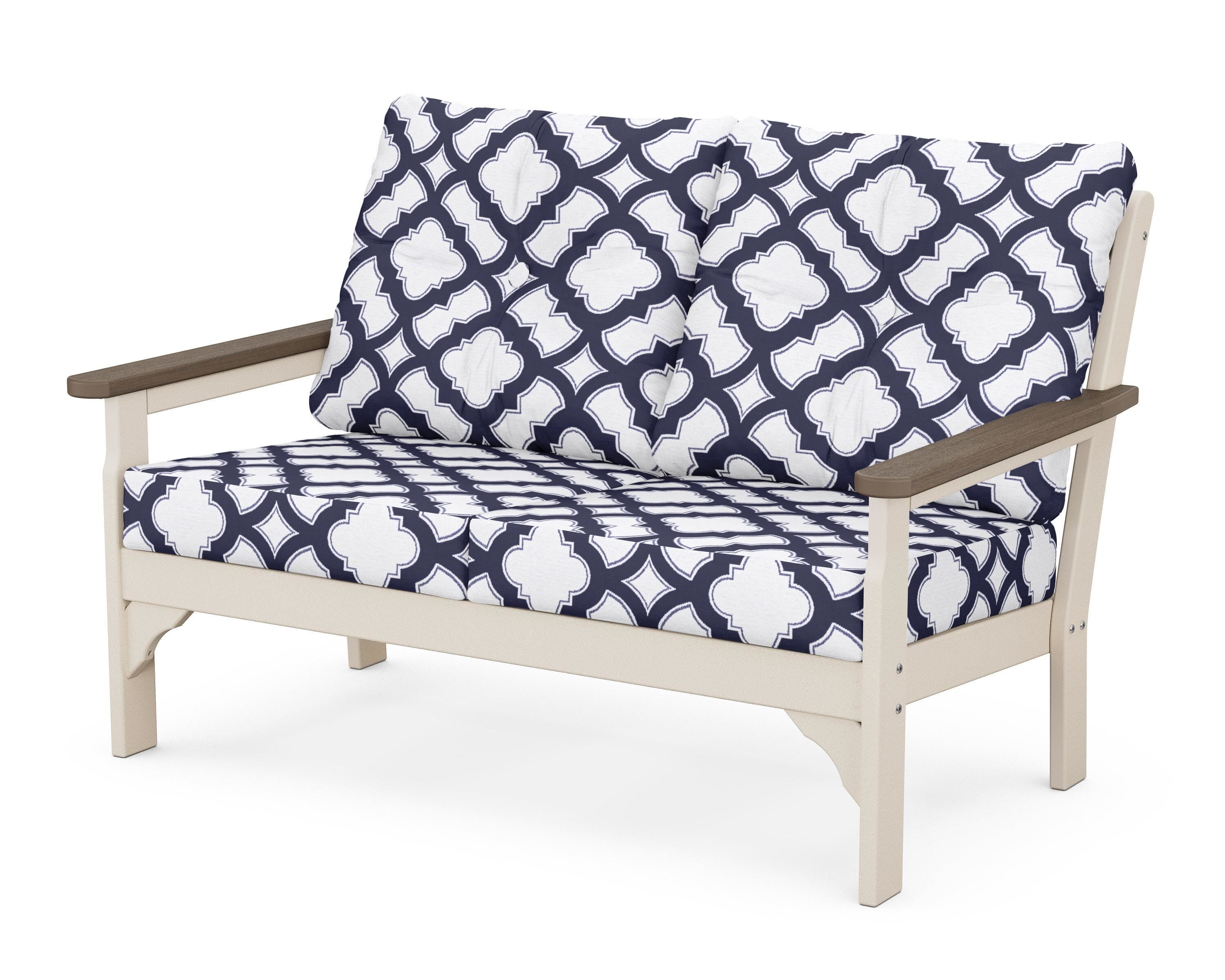 POLYWOOD® Vineyard Deep Seating Loveseat in Sand / Kona / Trellis Navy