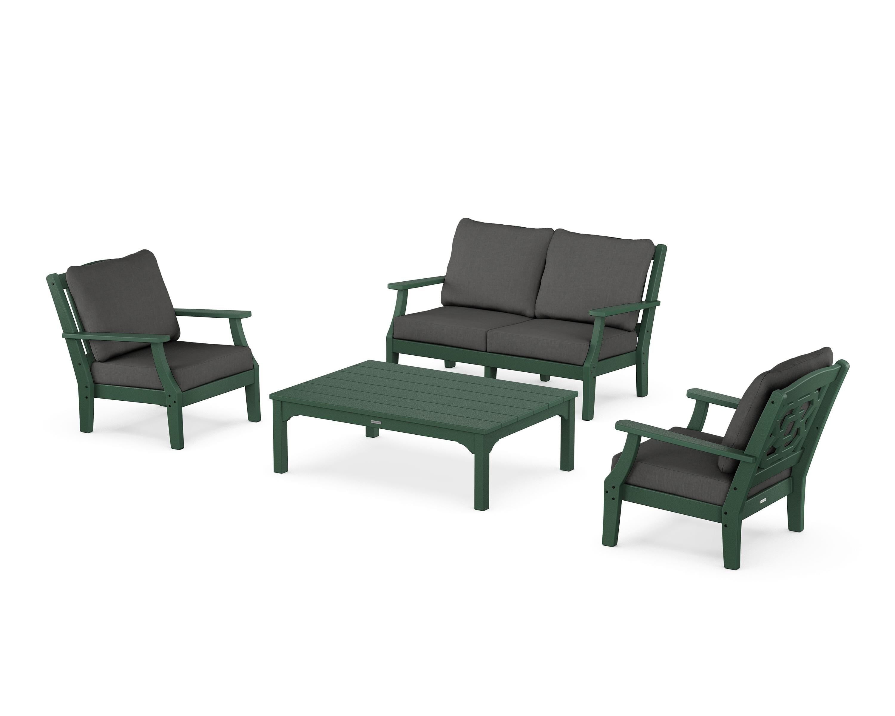 Martha Stewart by POLYWOOD® Chinoiserie 4-Piece Deep Seating Set with Loveseat in Green / Spectrum Carbon