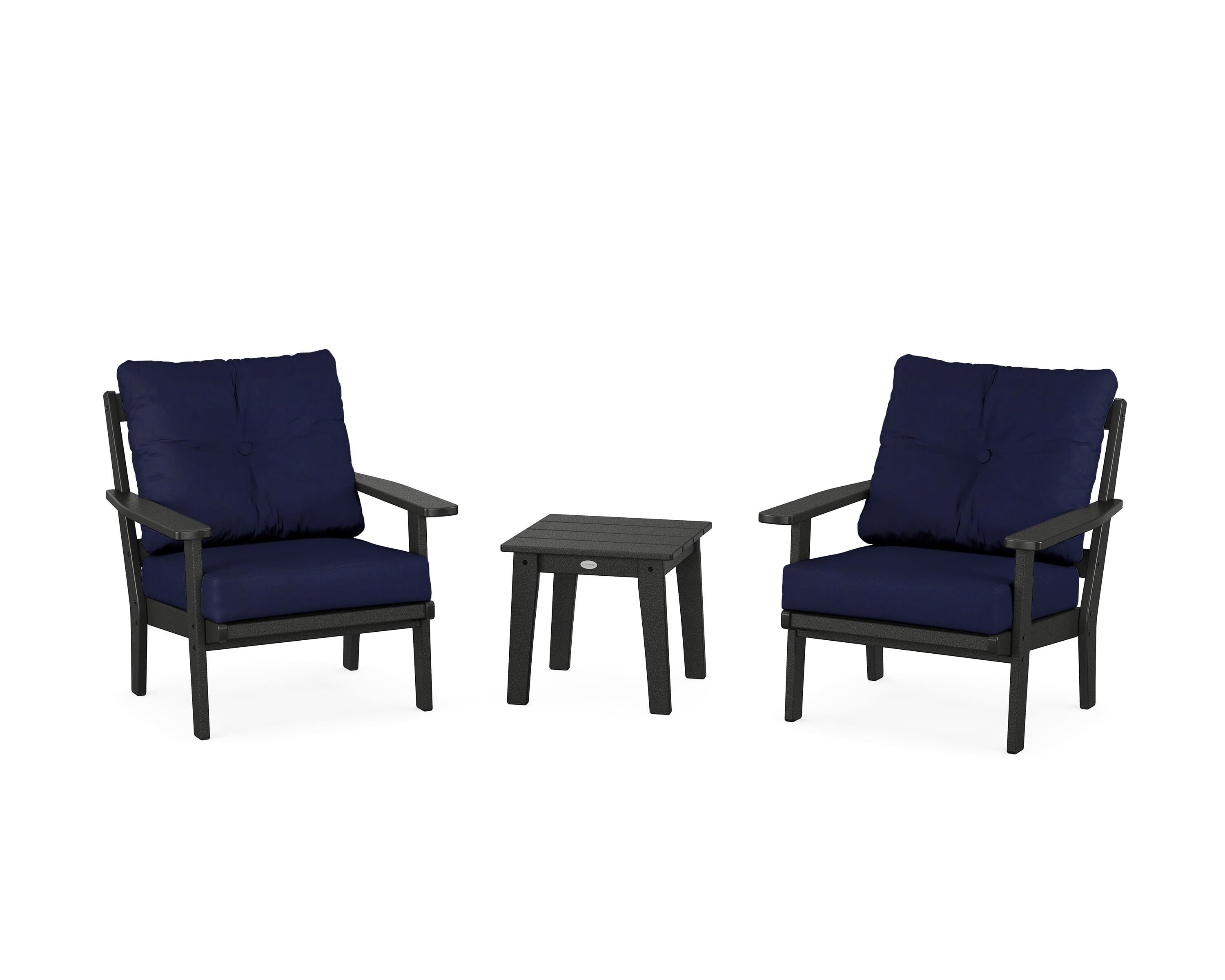POLYWOOD® Oxford 3-Piece Deep Seating Set in Black / Navy