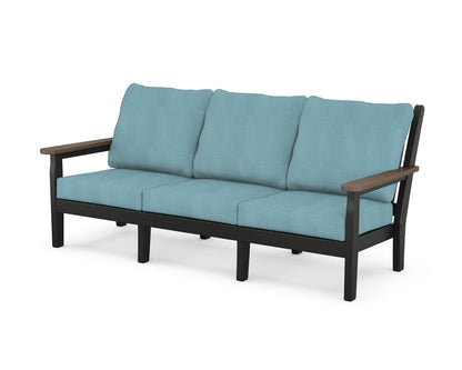 POLYWOOD® Chippendale Deep Seating Sofa in Black / Kona / Lattice Sky Blue