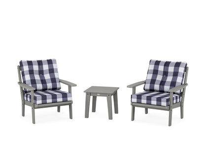 POLYWOOD® Oxford 3-Piece Deep Seating Set in Slate Grey / Buffalo Plaid Navy