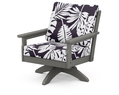 POLYWOOD® Vineyard Deep Seating Swivel Chair in Slate Grey / Leaf Navy