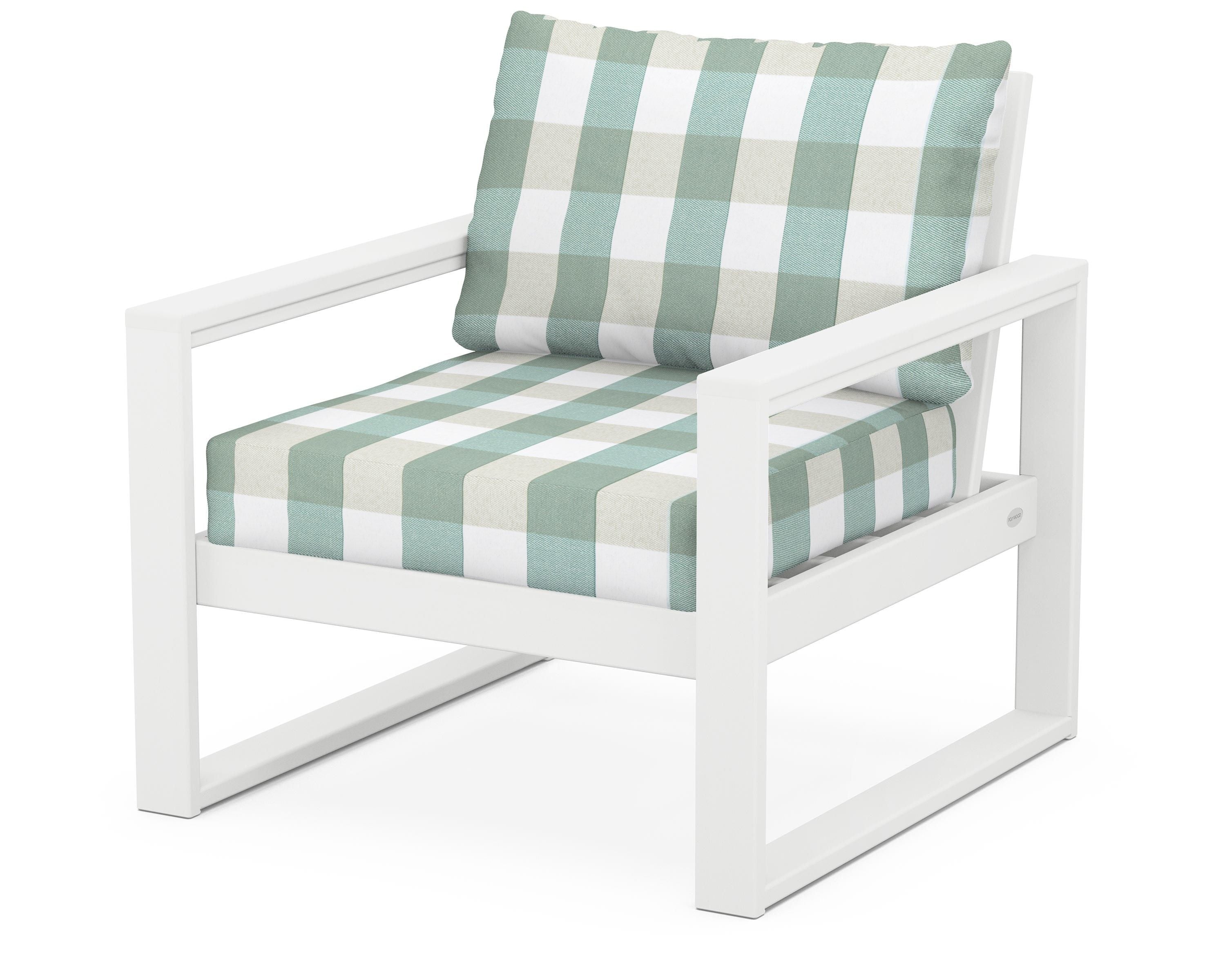 POLYWOOD® EDGE Club Chair in White / Buffalo Plaid Glacier Spa