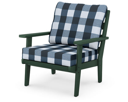POLYWOOD® Grant Park Deep Seating Chair in Green / Buffalo Plaid Marine Indigo