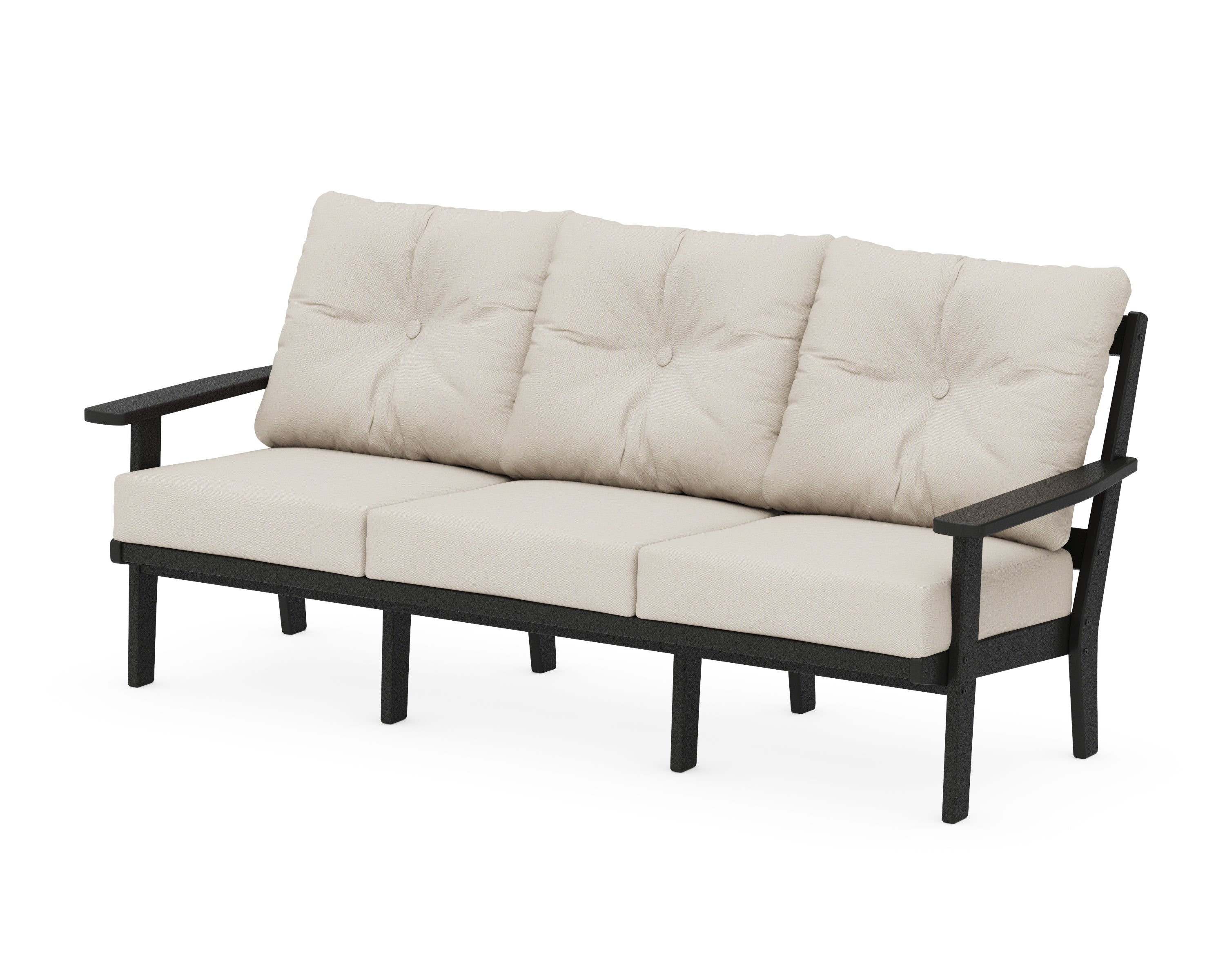 POLYWOOD® Oxford Deep Seating Sofa in Black / Dune Burlap