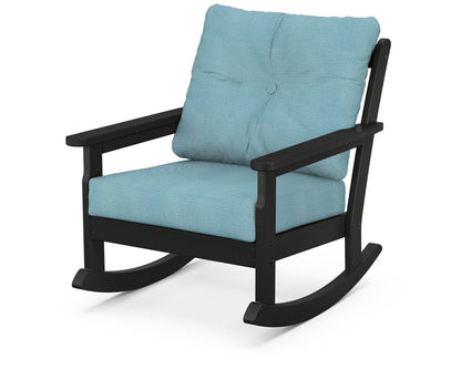 POLYWOOD® Vineyard Deep Seating Rocking Chair in Black / Lattice Sky Blue