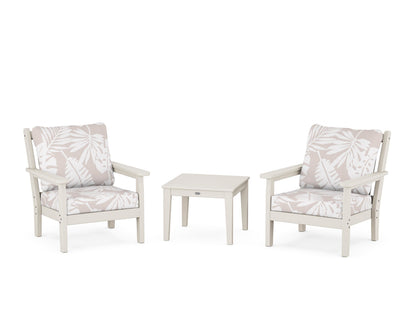 POLYWOOD® Chippendale 3-Piece Deep Seating Set in Sand / Leaf Dune Burlap