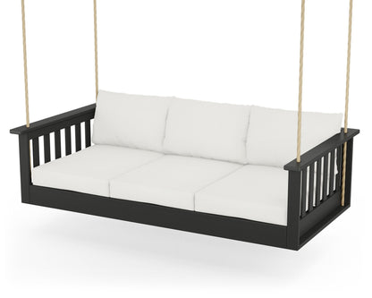 POLYWOOD® Vineyard Daybed Swing in Black / Natural Linen