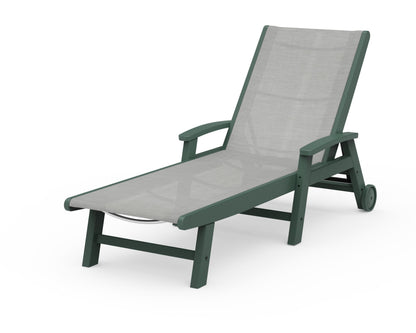 POLYWOOD® Coastal Chaise with Wheels in Green / Metallic Sling