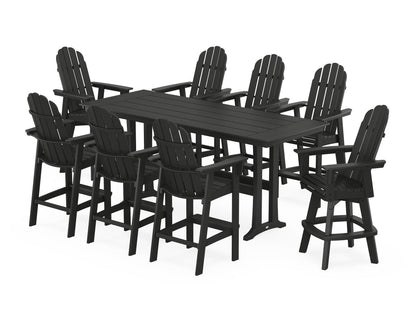 POLYWOOD® Vineyard Curveback Adirondack Swivel 9-Piece Farmhouse Bar Set with Trestle Legs in Black