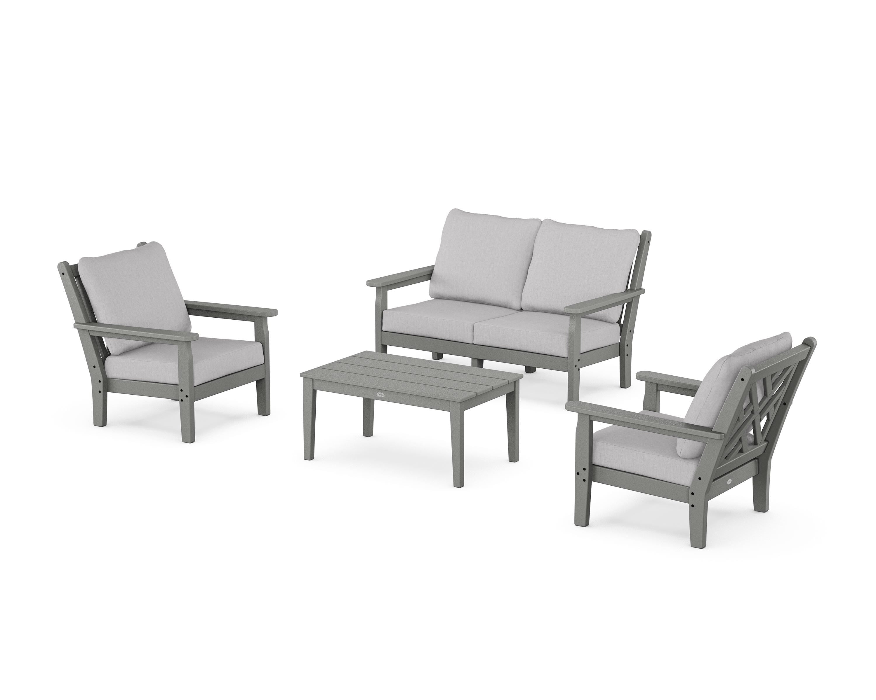 POLYWOOD® Chippendale 4-Piece Deep Seating Set with Loveseat in Slate Grey / Granite