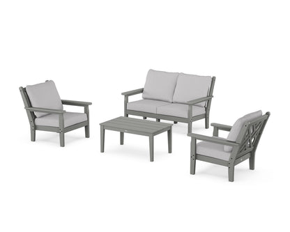 POLYWOOD® Chippendale 4-Piece Deep Seating Set with Loveseat in Slate Grey / Granite