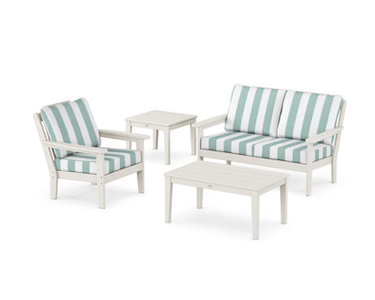 Country Living Wovendale 4-Piece Deep Seating Set in Sand / Cabana Stripe Glacier Spa