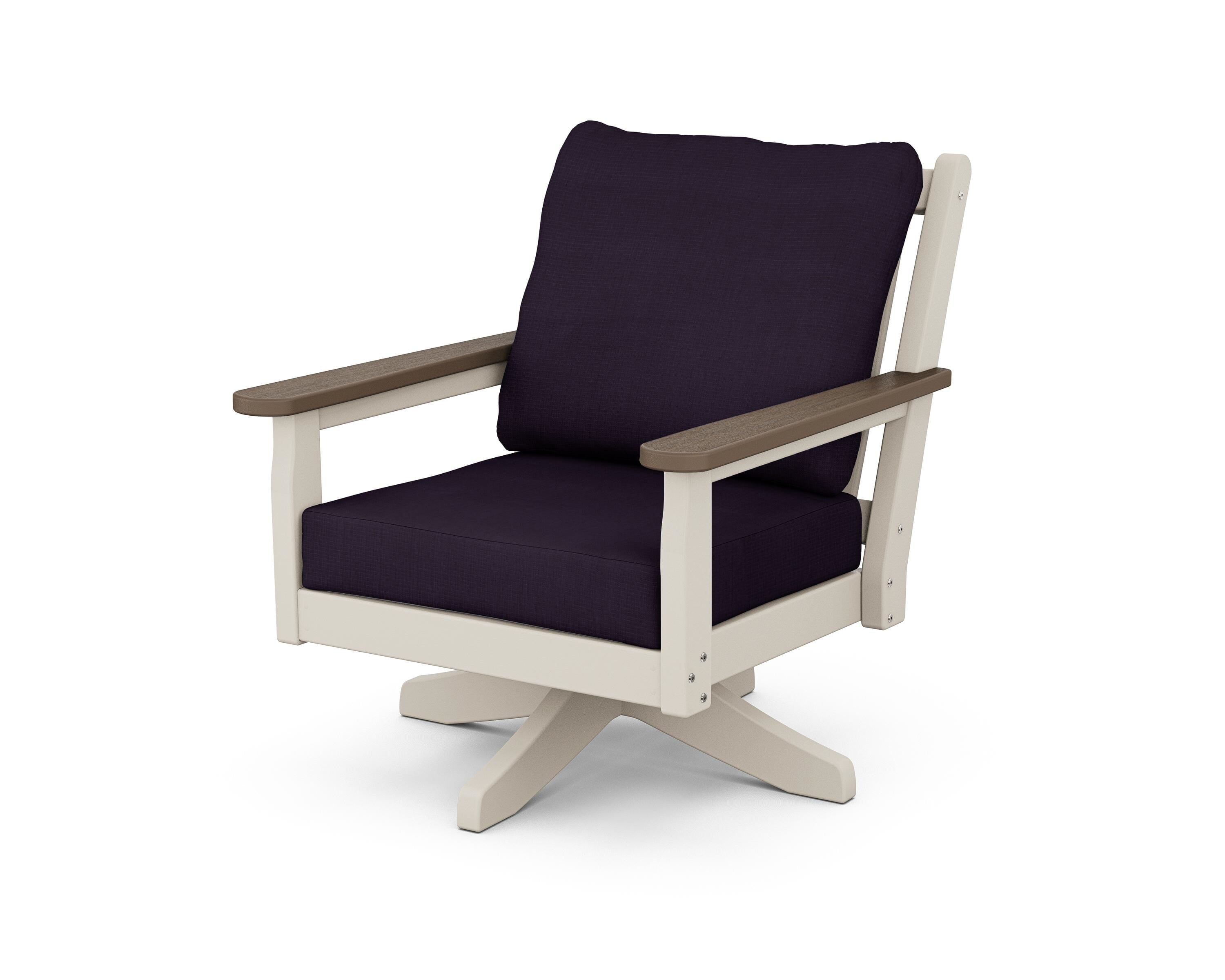 POLYWOOD® Chippendale Deep Seating Swivel Chair in Sand / Kona / Navy Linen