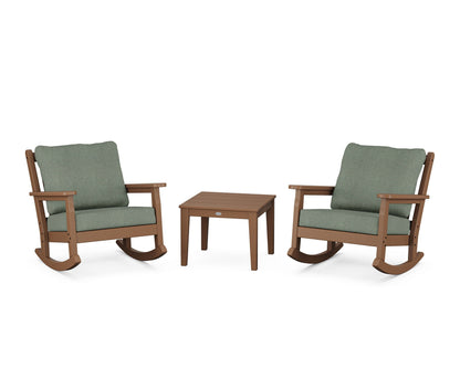 POLYWOOD® Chippendale 3-Piece Deep Seating Rocker Set in Teak / Cast Sage