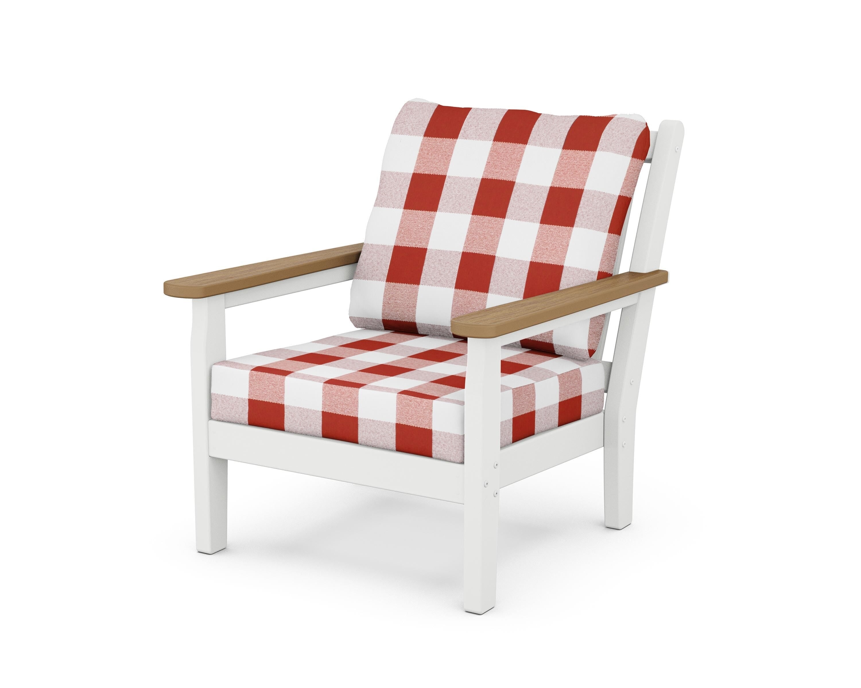 POLYWOOD® Chippendale Deep Seating Chair in White / Natural / Buffalo Plaid Crimson