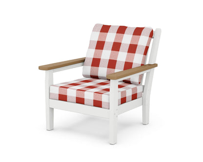 POLYWOOD® Chippendale Deep Seating Chair in White / Natural / Buffalo Plaid Crimson