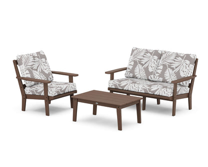 POLYWOOD® Oxford 3-Piece Deep Seating Set with Loveseat in Mahogany / Leaf Grey Mist