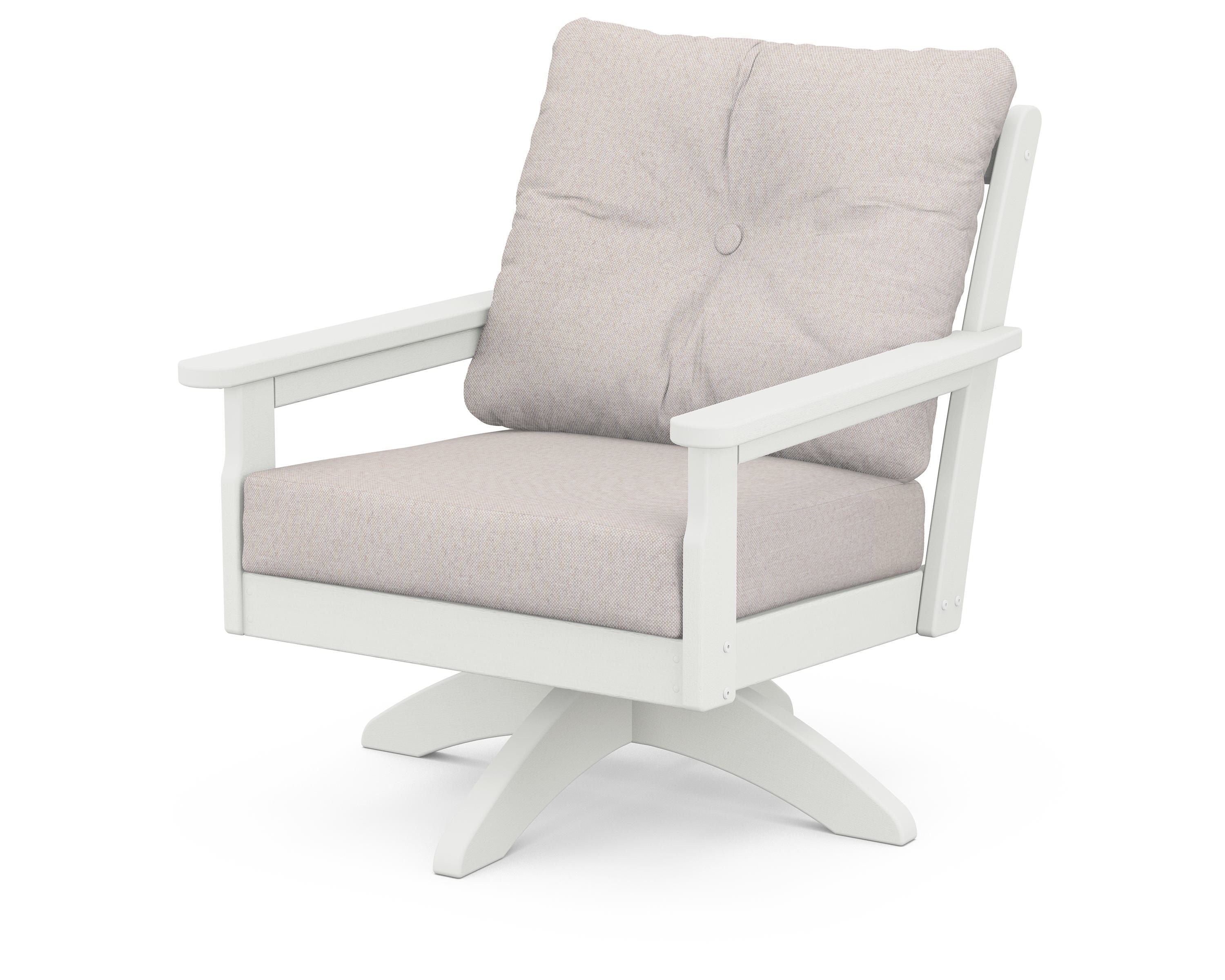 POLYWOOD® Vineyard Deep Seating Swivel Chair in Vintage White / Dune Burlap