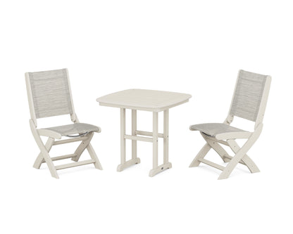POLYWOOD® Coastal Folding Side Chair 3-Piece Dining Set in Sand / Birch Sling