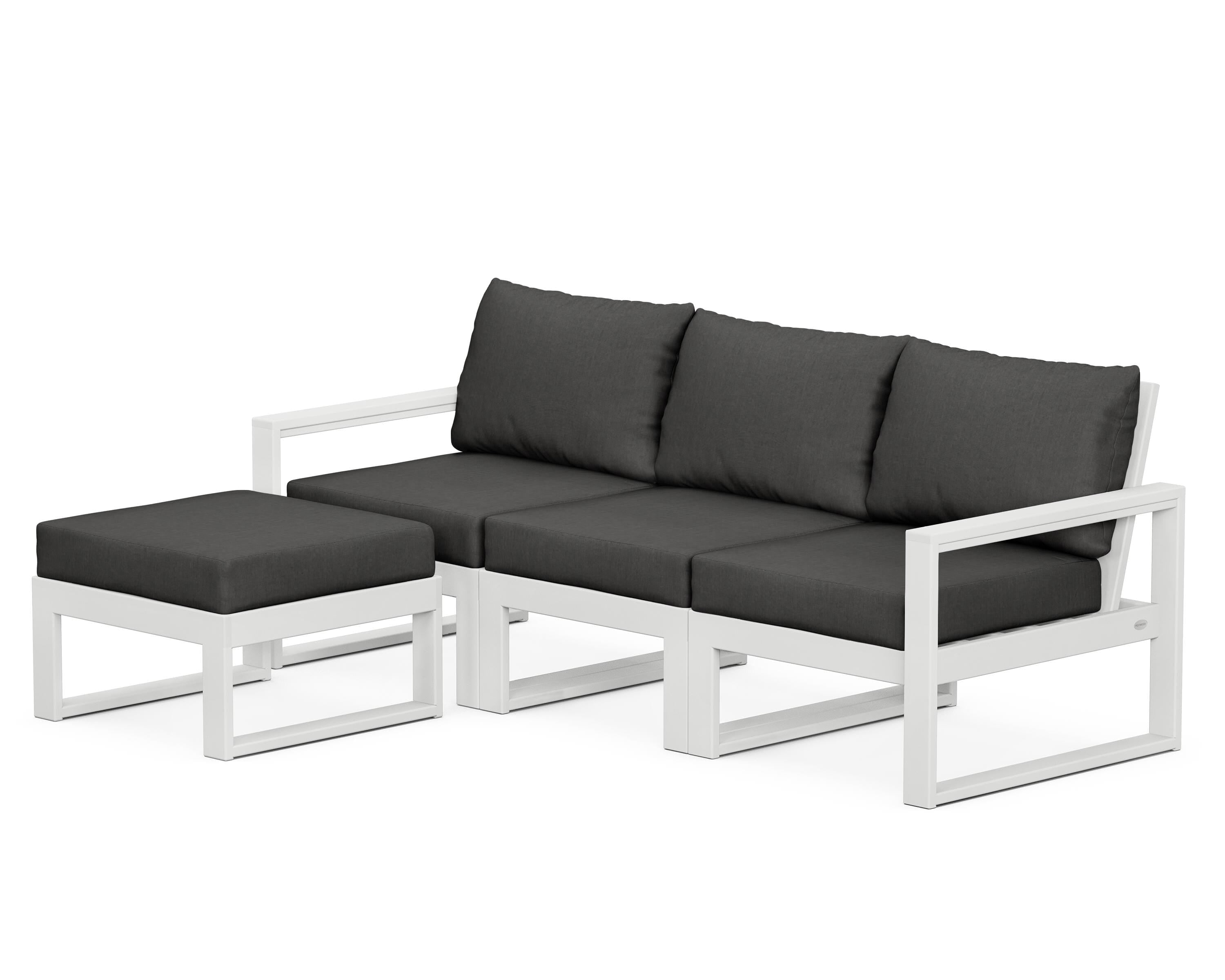POLYWOOD® EDGE 4-Piece Modular Deep Seating Set with Ottoman in White / Spectrum Carbon