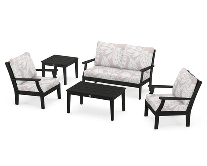 POLYWOOD® Braxton 5-Piece Deep Seating Set in Black / Leaf Dune Burlap