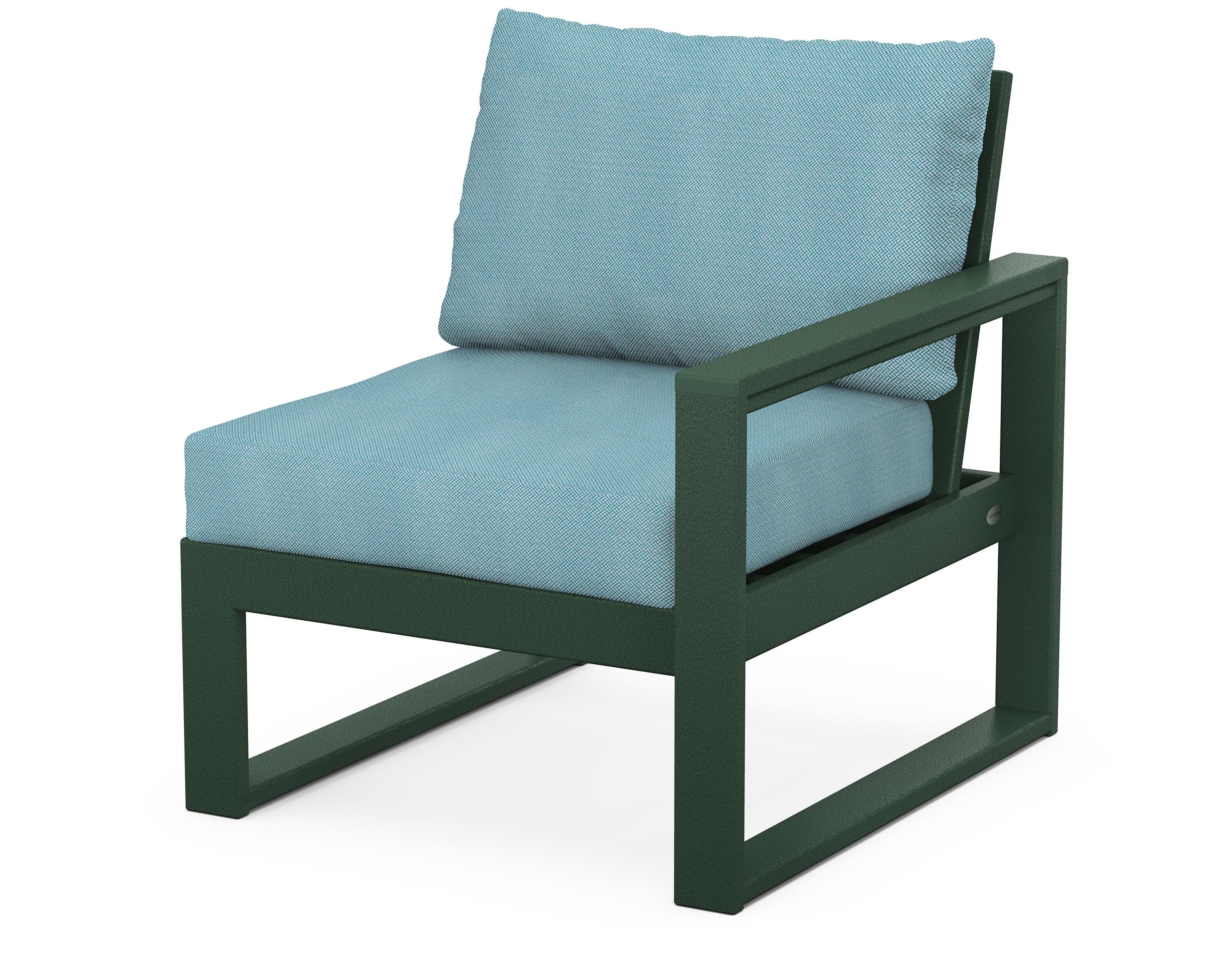 POLYWOOD® EDGE Modular Right Arm Chair in Green / Lattice Sky Blue
