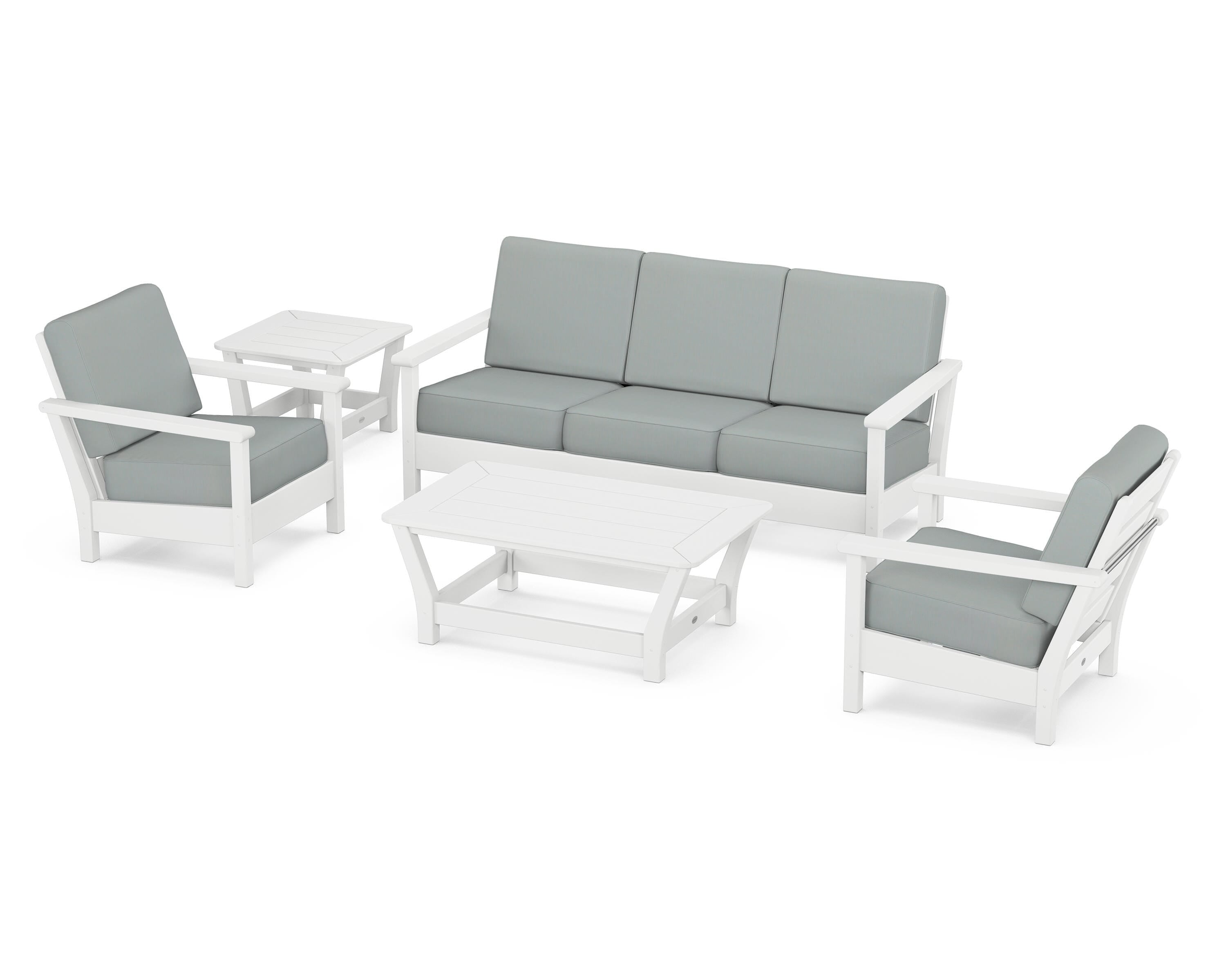 POLYWOOD® Harbour 5-Piece Deep Seating Set in White / Spa