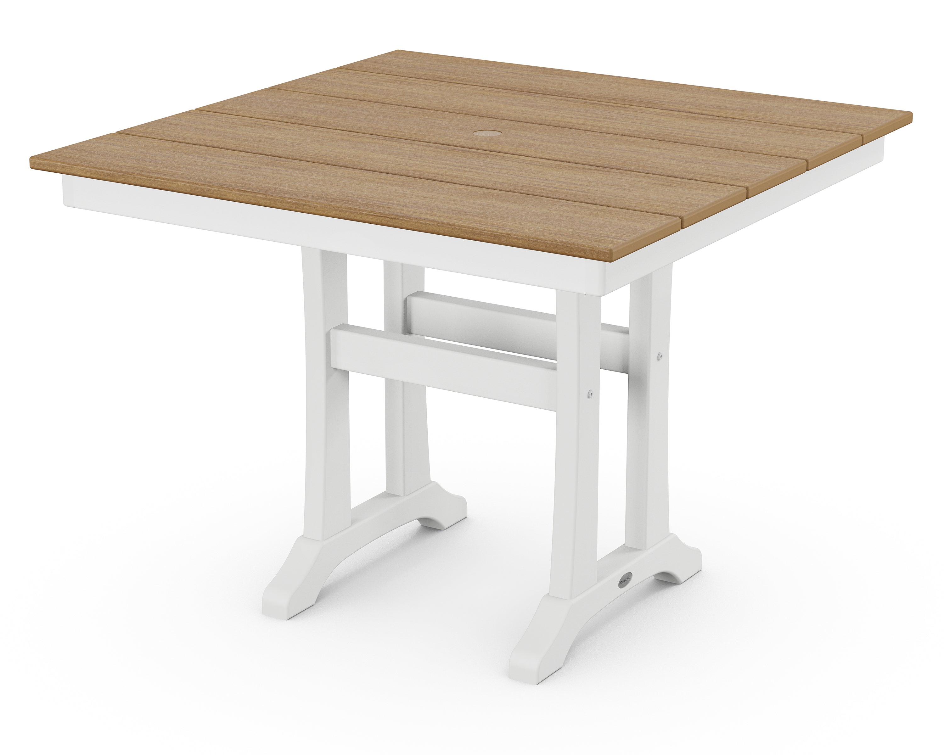 POLYWOOD® Farmhouse Trestle 37" Dining Table in White / Natural
