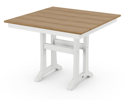 POLYWOOD® Farmhouse Trestle 37" Dining Table in White / Natural