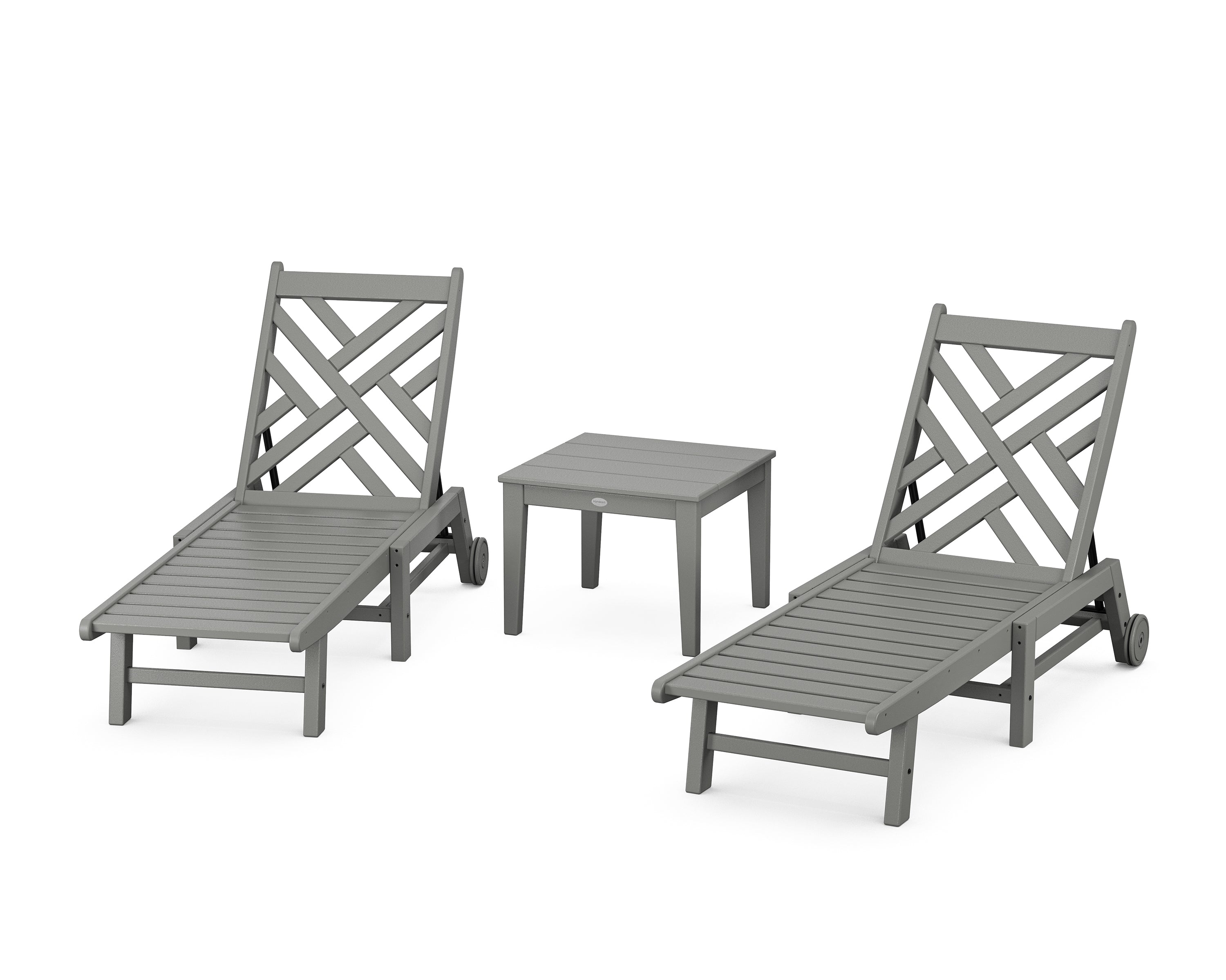 POLYWOOD® Chippendale 3-Piece Chaise Set with Wheels in Slate Grey