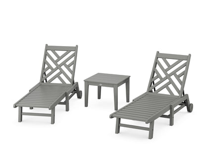 POLYWOOD® Chippendale 3-Piece Chaise Set with Wheels in Slate Grey