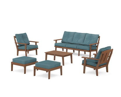 POLYWOOD® Mission 6-Piece Lounge Sofa Set in Teak / Ocean Teal