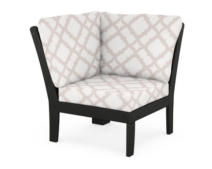POLYWOOD® Braxton Modular Corner Chair in Black / Trellis Dune Burlap