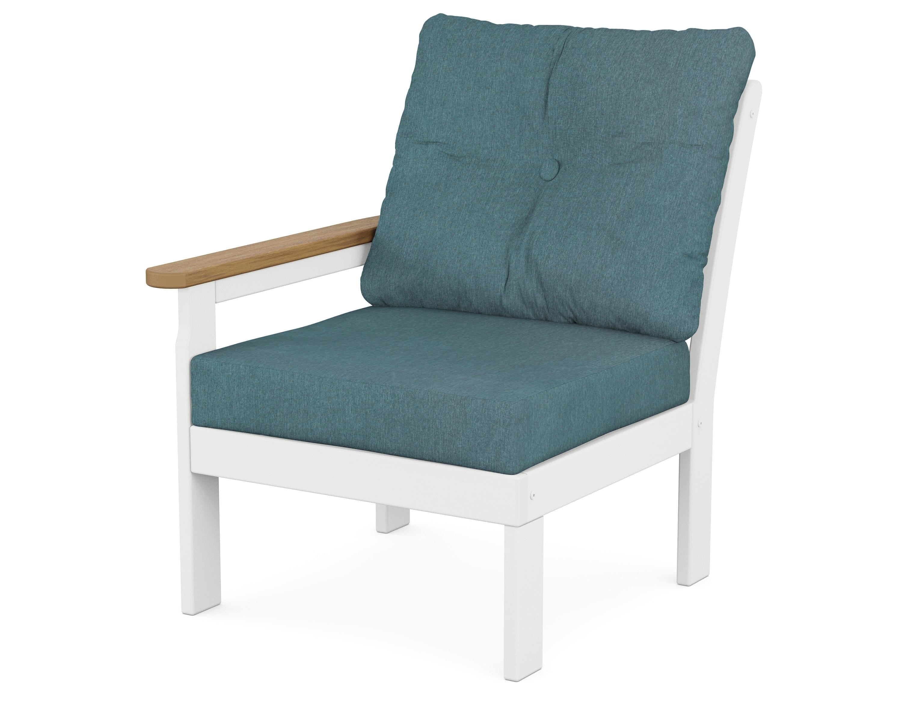 POLYWOOD® Vineyard Modular Left Arm Chair in White / Natural / Ocean Teal