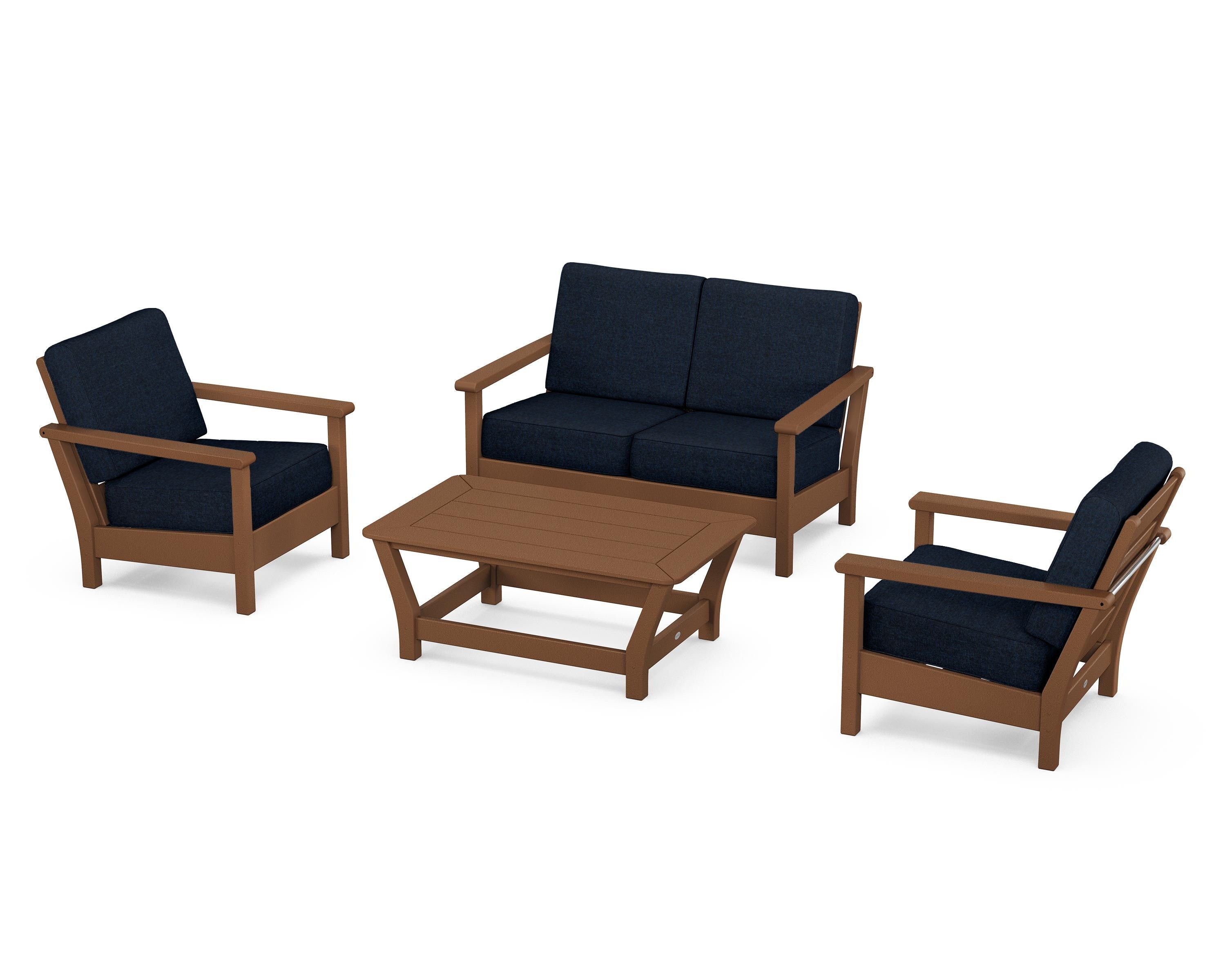 POLYWOOD® Harbour 4-Piece Deep Seating Set in Teak / Marine Indigo