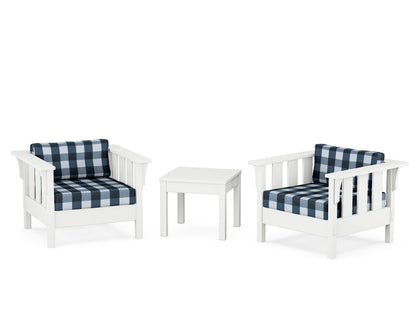 Martha Stewart by POLYWOOD® Acadia 3-Piece Deep Seating Set in White / Buffalo Plaid Marine Indigo