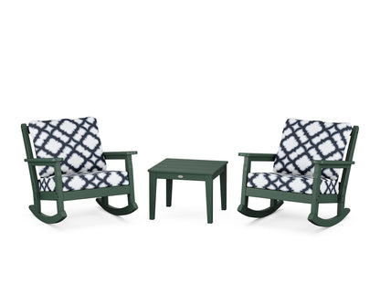 POLYWOOD® Chippendale 3-Piece Deep Seating Rocker Set in Green / Trellis Marine Indigo