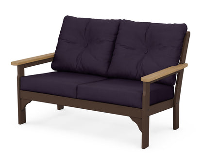 POLYWOOD® Vineyard Deep Seating Loveseat in Mahogany / Natural / Navy Linen