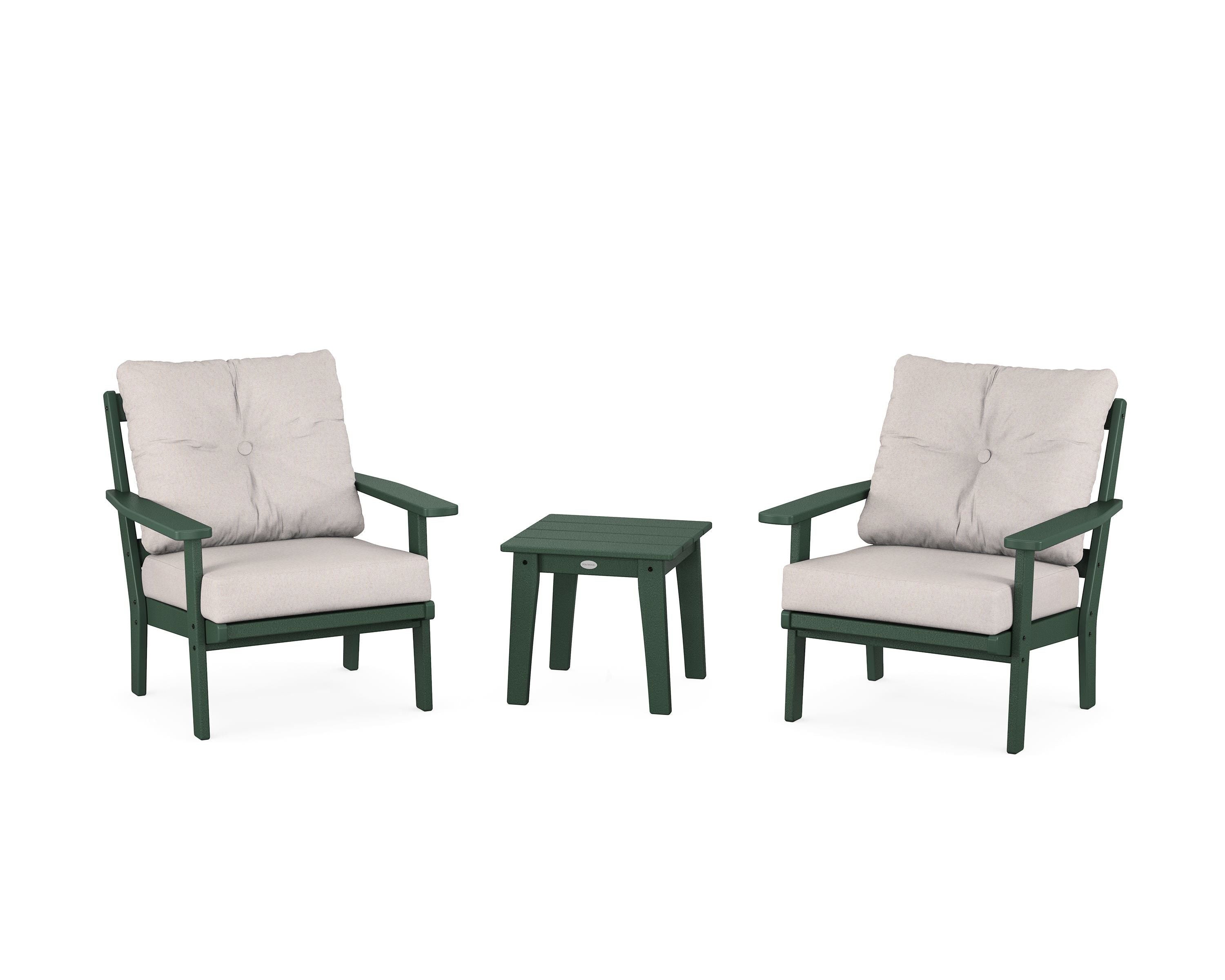 POLYWOOD® Oxford 3-Piece Deep Seating Set in Green / Dune Burlap