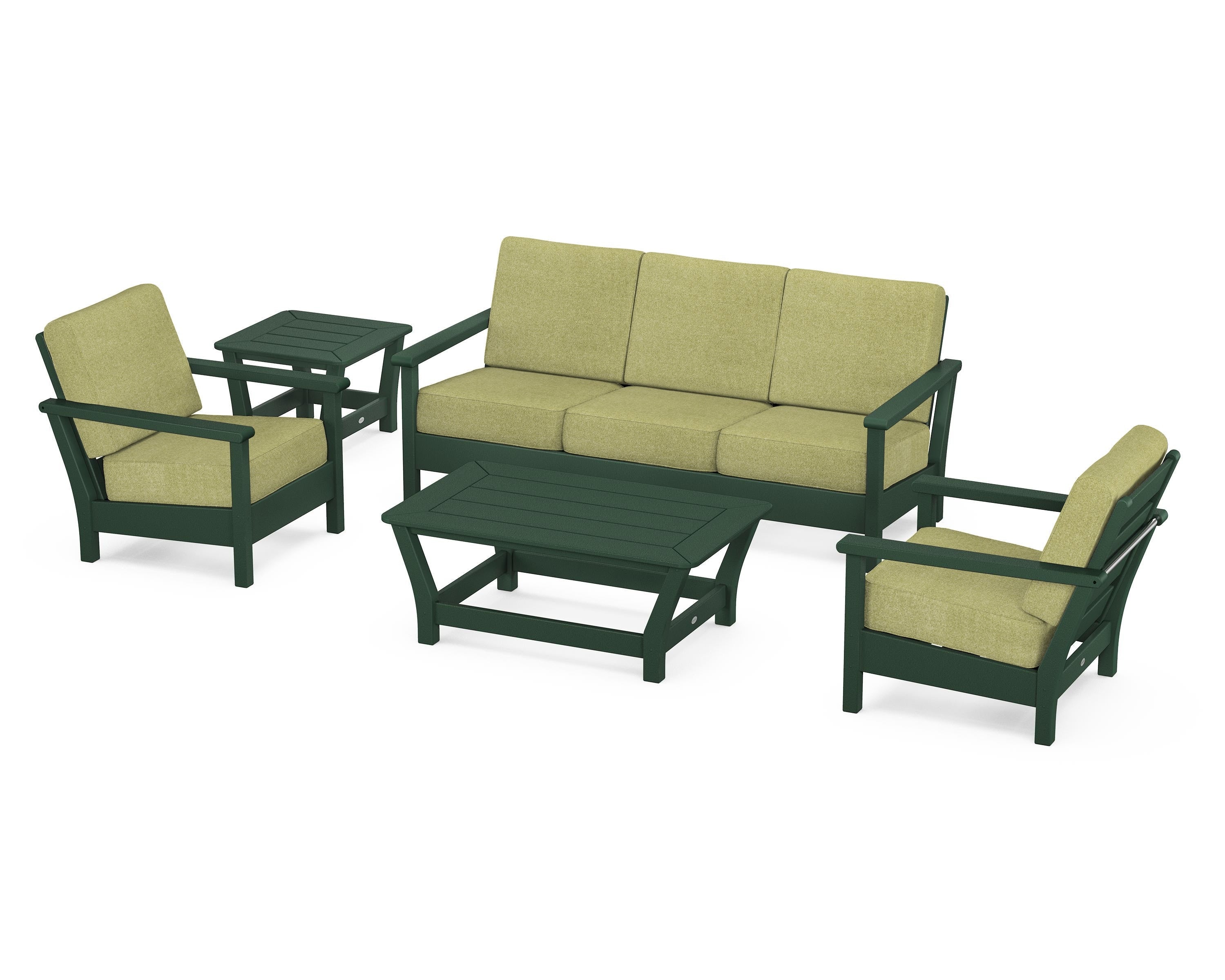 POLYWOOD® Harbour 5-Piece Deep Seating Set in Green / Chartreuse Boucle