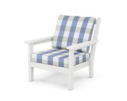 POLYWOOD® Chippendale Deep Seating Chair in White / Buffalo Plaid Sky Blue