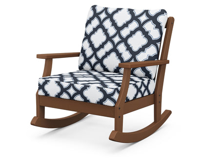 POLYWOOD® Braxton Deep Seating Rocking Chair in Teak / Trellis Marine Indigo