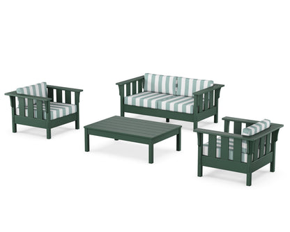 Martha Stewart by POLYWOOD® Acadia 4-Piece Deep Seating Set with Loveseat in Green / Cabana Stripe Glacier Spa
