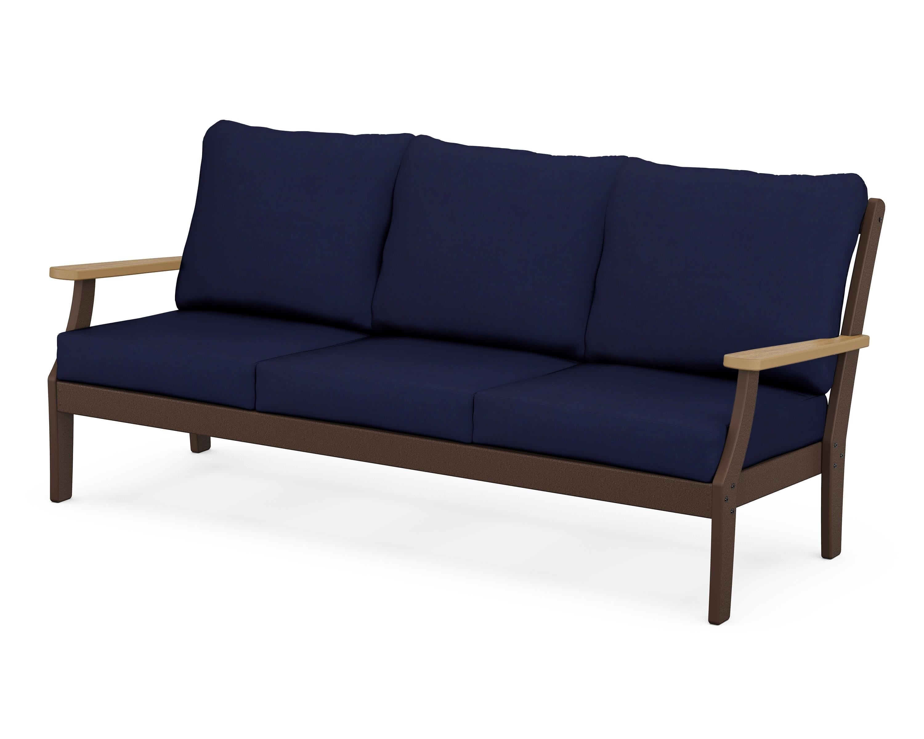 POLYWOOD® Braxton Deep Seating Sofa in Mahogany / Natural / Navy